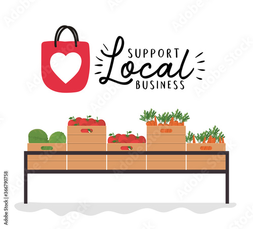 vegetables shelf with support local business design of retail buy and market theme Vector illustration