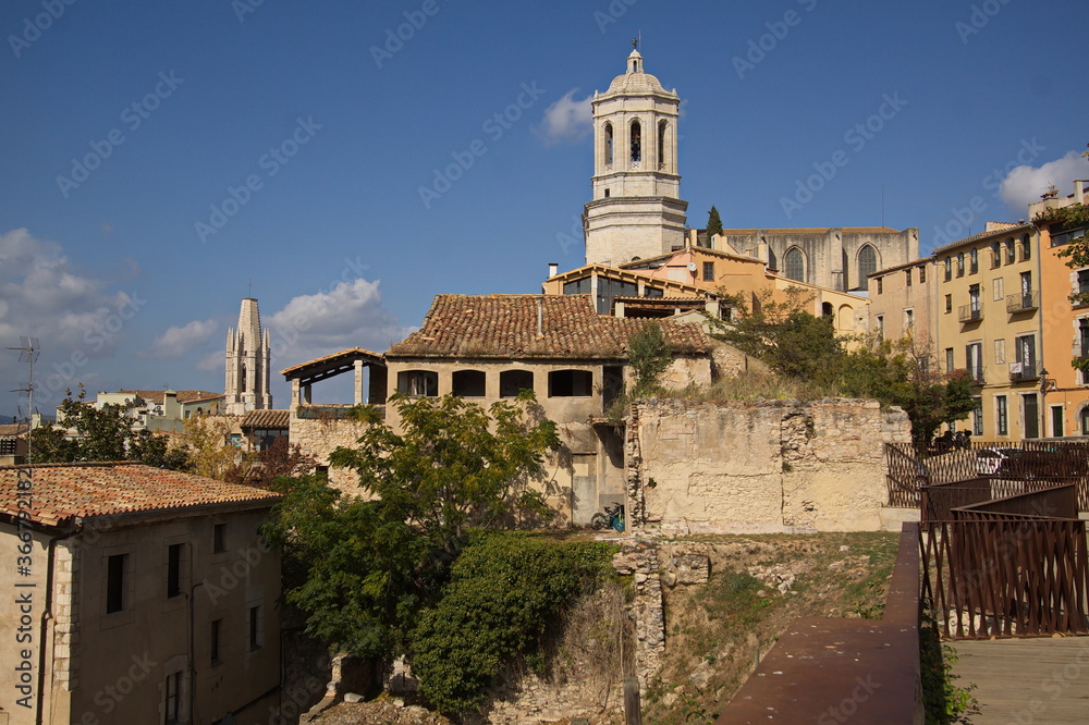 Basilica de Sant Feliu and Cathedral of Saint Mary of Girona,Catalonia,Spain,Europe
