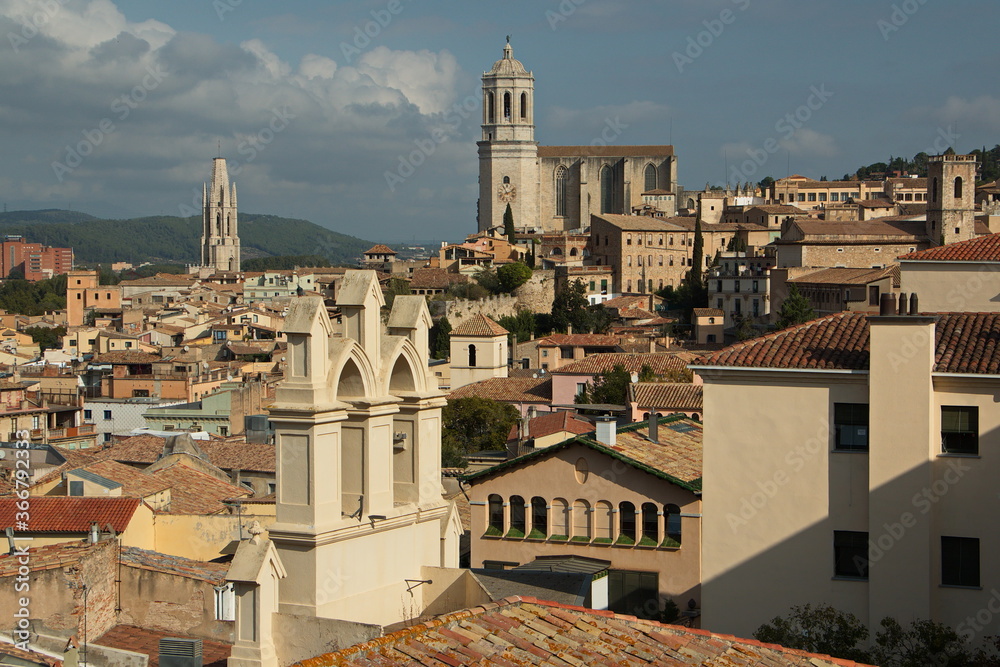 Basilica de Sant Feliu and Cathedral of Saint Mary of Girona,Catalonia,Spain,Europe
