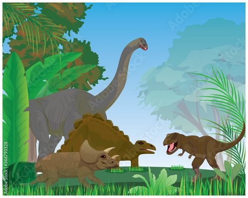 dinosaur in jungle forest vector design © phoopanotpics