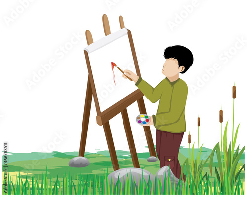 the artist drawing a picture vector design