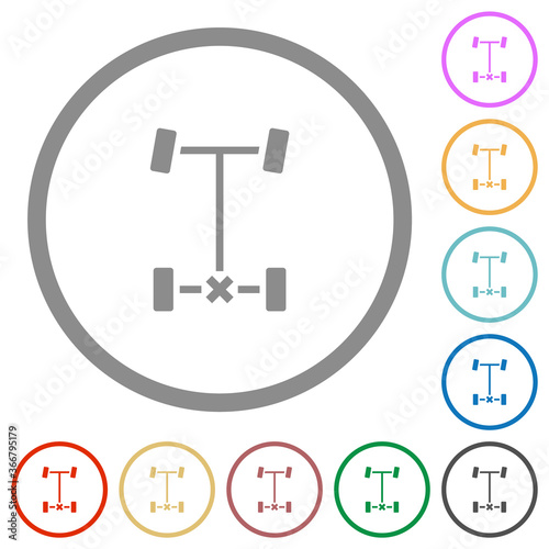 Rear differential lock flat icons with outlines