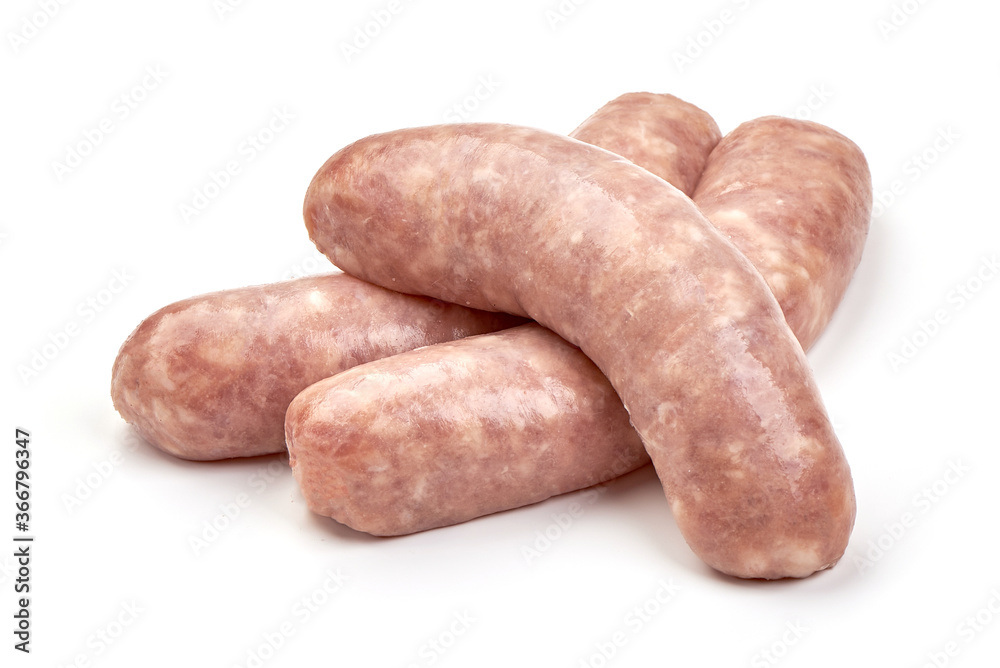 Italian sausages, Raw Salsiccia Sausages, isolated on a white background Italian sausages, Raw Salsiccia Sausages, isolated on a white background
