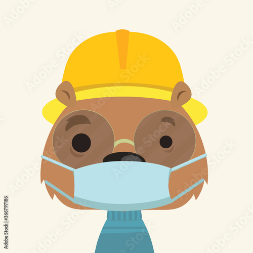 Face mask cartoon animal illustration.