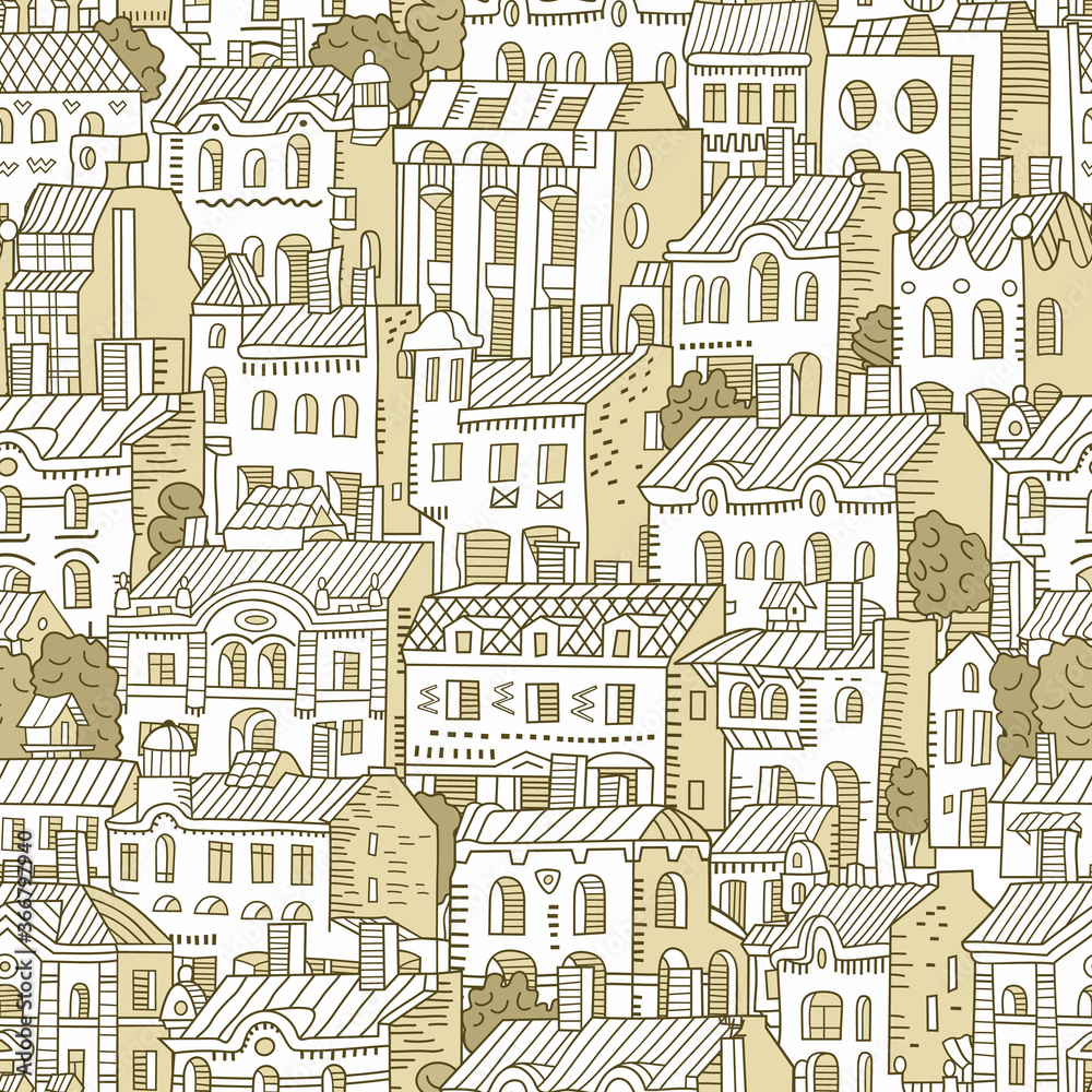 Vector hand drawn houses seamless pattern.
