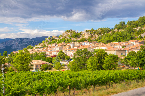 Aiguines village next to Verdon Gorge (Gorges du Verdon) in the Provence-Alpes-Côte d'Azur region in southeastern France. photo