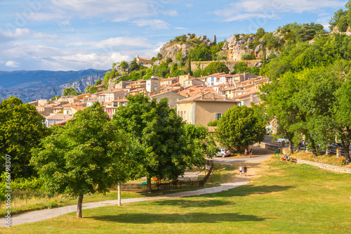 Aiguines village next to Verdon Gorge  Gorges du Verdon  in the Provence-Alpes-C  te d Azur region in southeastern France.