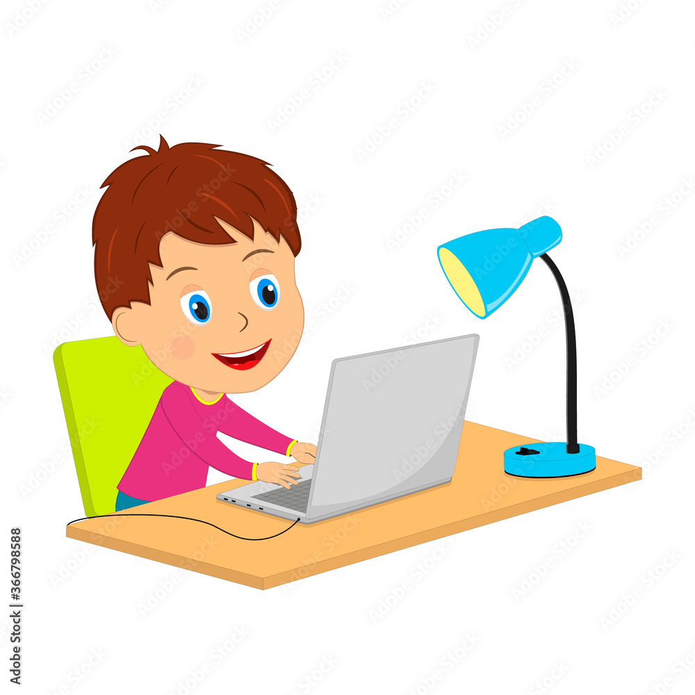 Little cartoon boy using computer,illustration,vector Little cartoon boy using computer,illustration,vector