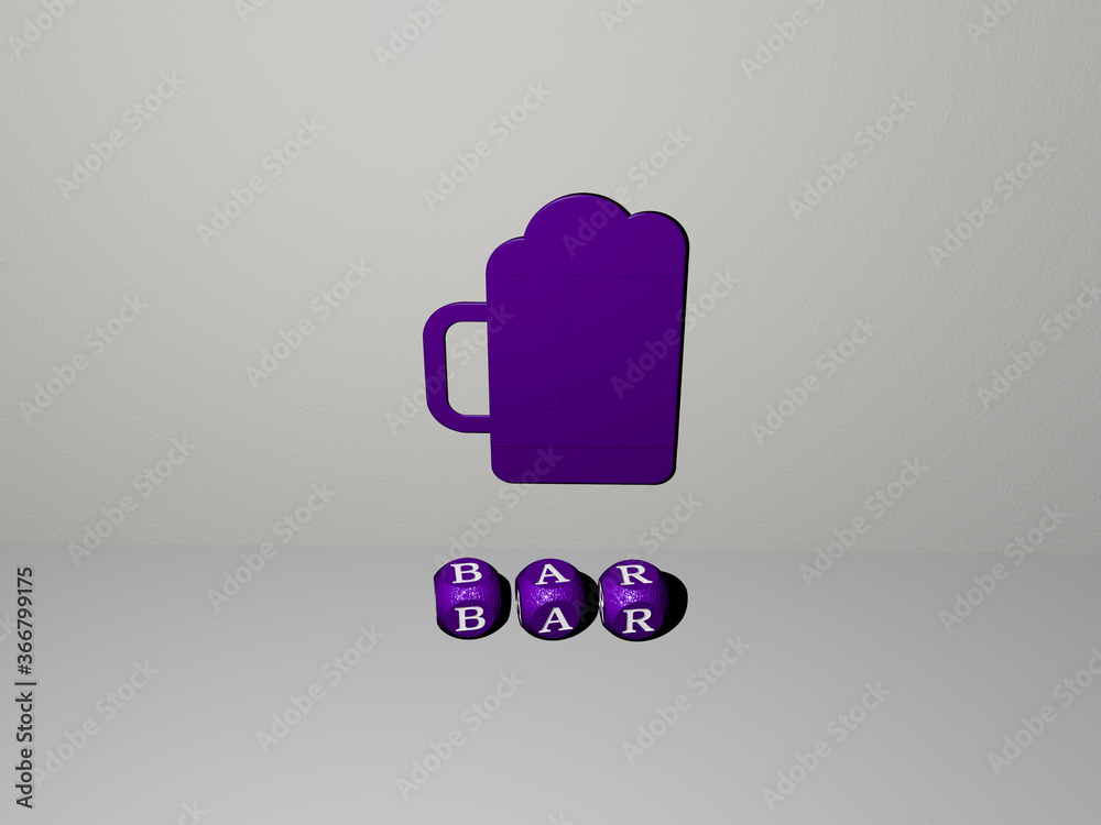 3D graphical image of bar vertically along with text built by metallic ...