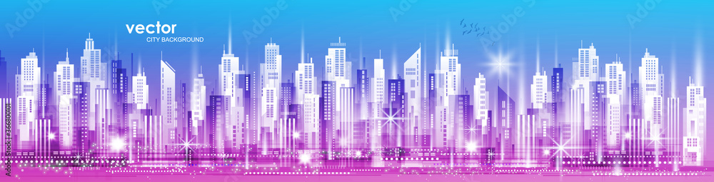 Urban vector cityscape. Skyline city silhouettes. City landscape template.   City background with architecture, skyscrapers, megapolis, buildings, downtown.