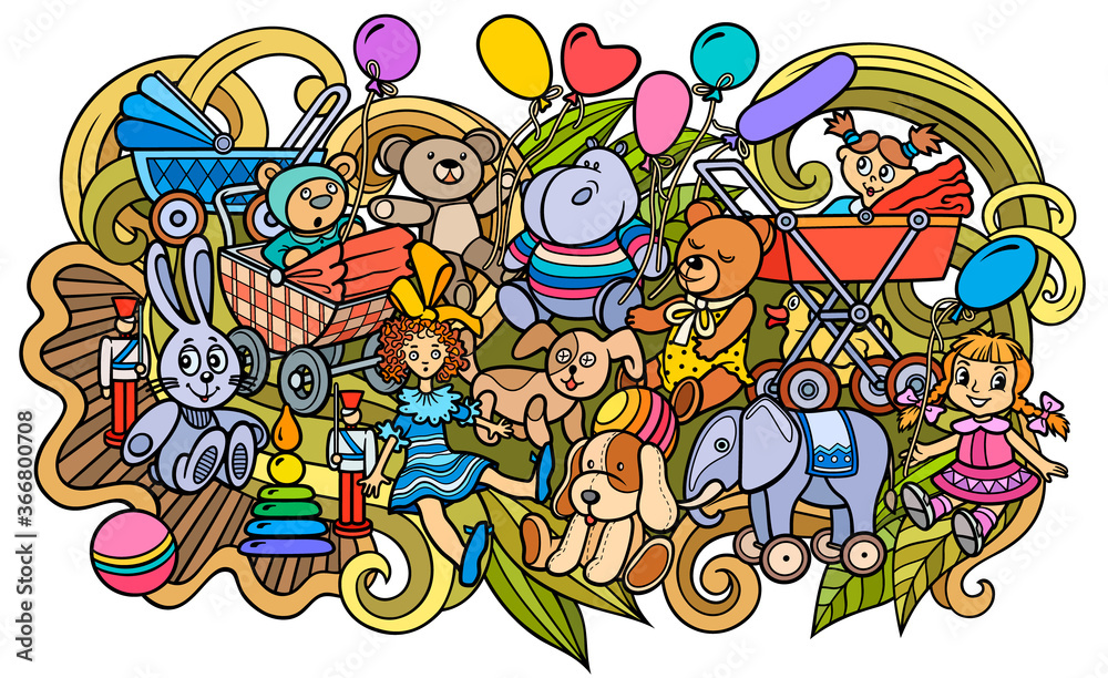 Cartoon cute doodles kids toys illustration Cartoon cute doodles kids toys illustration