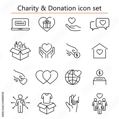 Charity and donation related icon set.