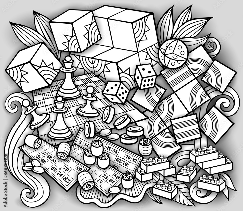 Fototapeta premium Cartoon cute doodles kids toys illustration