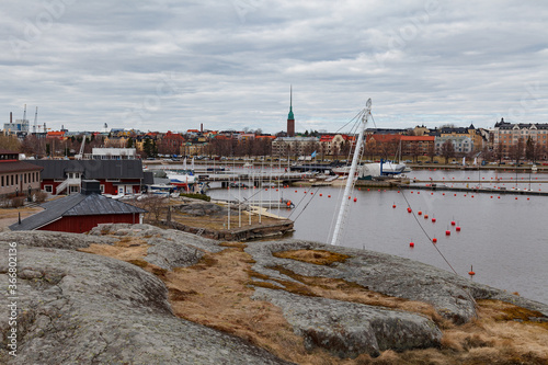 Helsinki embankment in Merisatama distrinct. City islands. photo