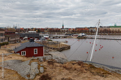 Helsinki embankment in Merisatama distrinct. City islands. photo