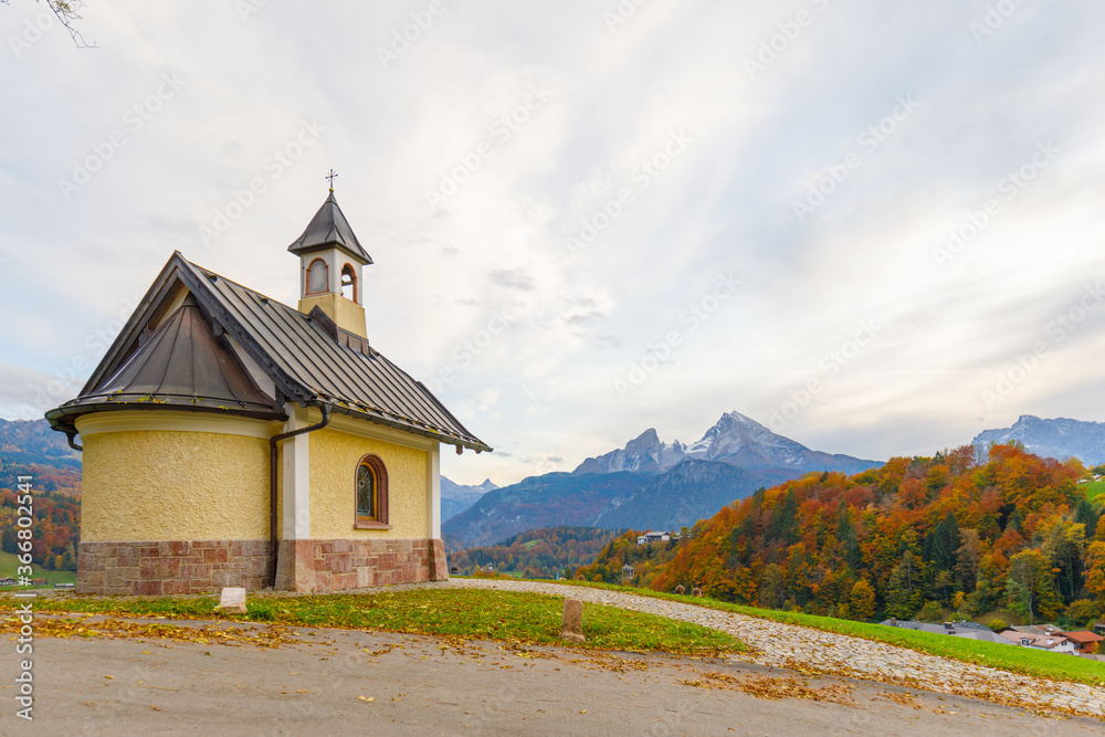 Chapel Kirchleitn at Lockstein with Mountain Watzmann in background in Berchtesgaden Chapel Kirchleitn at Lockstein with Mountain Watzmann in background in Berchtesgaden