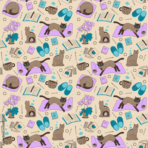comfort, background, favorite 
object, favorite cat, vector illustration, pattern