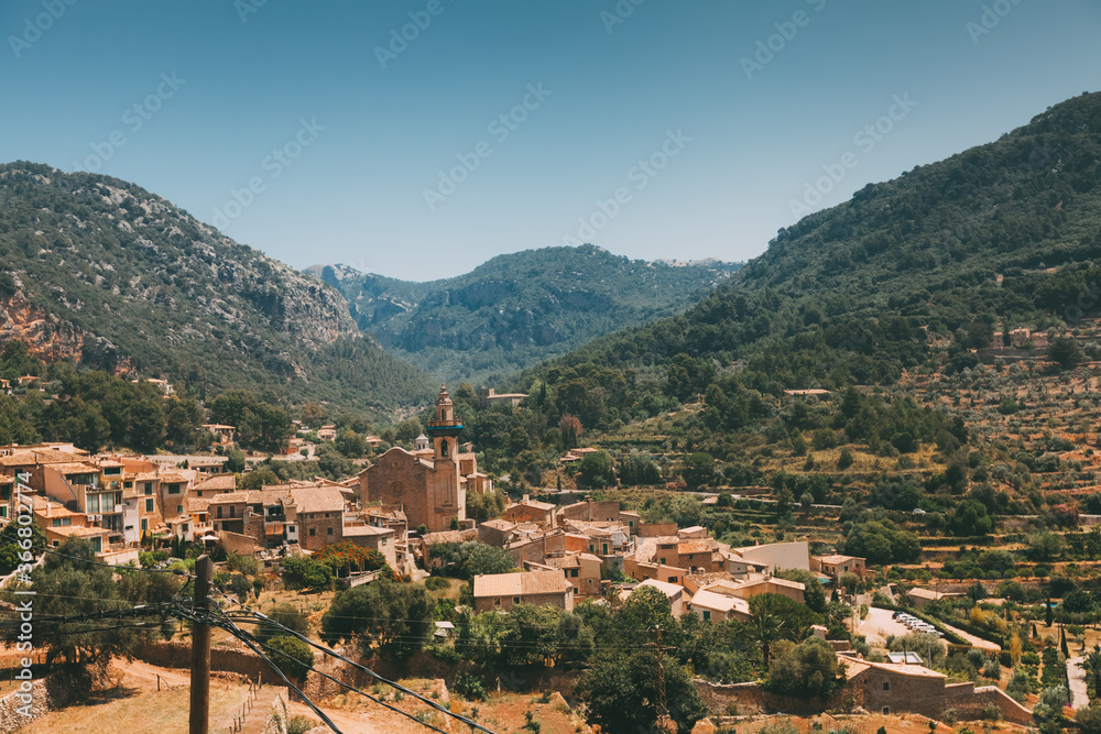 A panoramic view of Valldemossa, a very popular tourist destination in the Balearic Islands of Spain