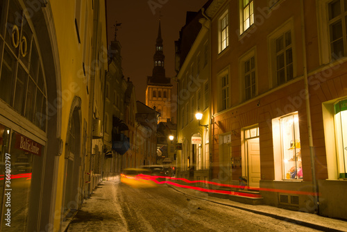  Late winter evening on the street of the old town. Tallinn, Estonia