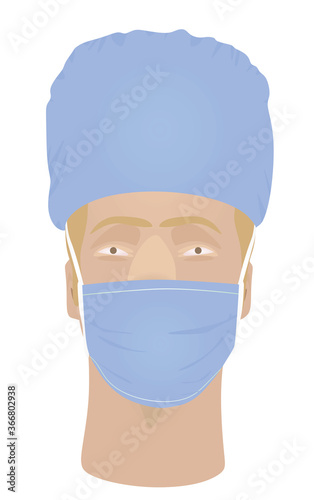 Doctor wearing face mask and hat. vector