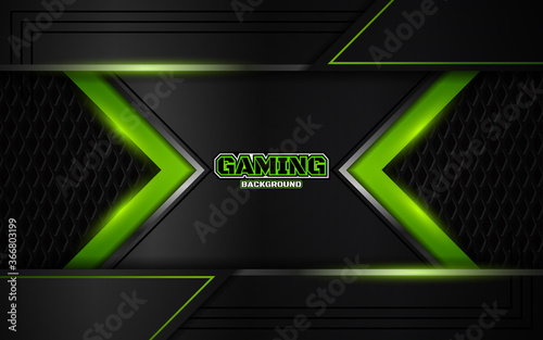 Abstract futuristic black and green gaming background with modern esport shapes. Vector design template technology concept can use element game banner, sport poster, cyber wallpaper, web, advertising