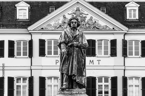 Beethoven Monument by Ernst Julius Hähnel, large bronze statue of Ludwig van Beethoven unveiled on Münsterplatz in 1845 on the 75th composer's birth aniversary in Bonn, North Rhine-Westphalia, Germany photo