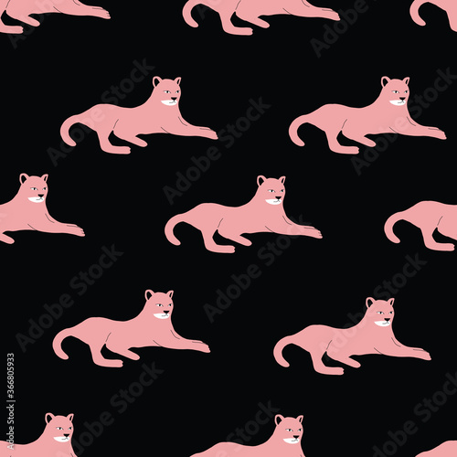 Seamless hand-drawn repeat pink and black leopard animal repeat vector pattern.