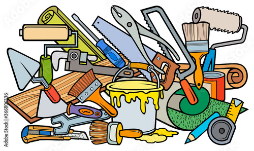 Cartoon doodle hand drawn home repair illustration