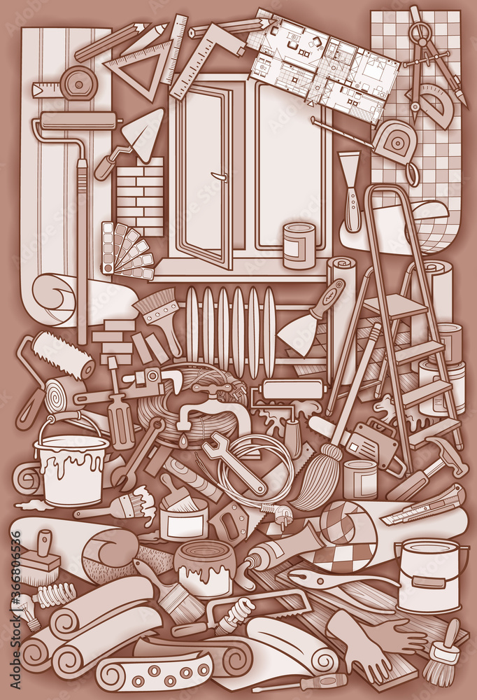 Cartoon doodle hand drawn home repair illustration