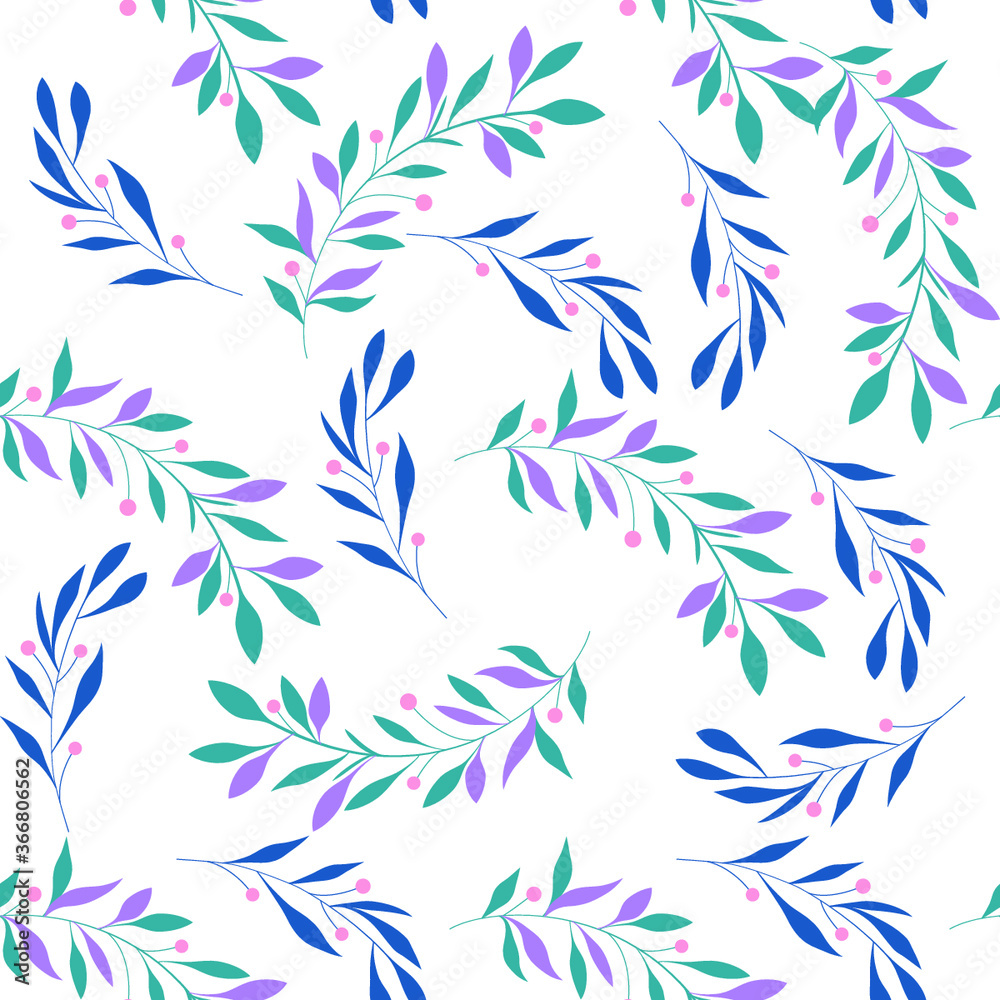 Fototapeta Blossom Floral pattern in the blooming botanical Motifs scattered random. Seamless vector texture. For fashion prints. Printing with in hand drawn style light blue background