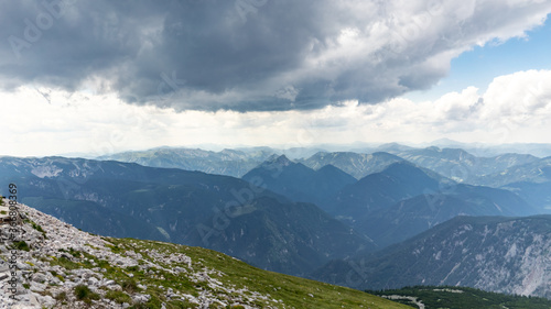 View from the Hochschneeberg mountain to the Alps