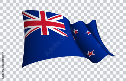 New Zealand flag state symbol isolated on background national banner. Greeting card National Independence Day of the republic of New Zealand. Illustration banner with realistic state flag.