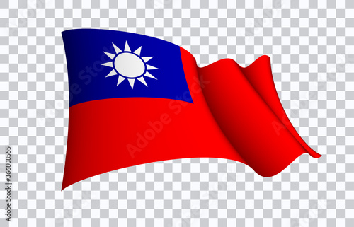 Taiwan flag state symbol isolated on background national banner. Greeting card National Independence Day of the republic of China. Illustration banner with realistic state flag of ROC.
