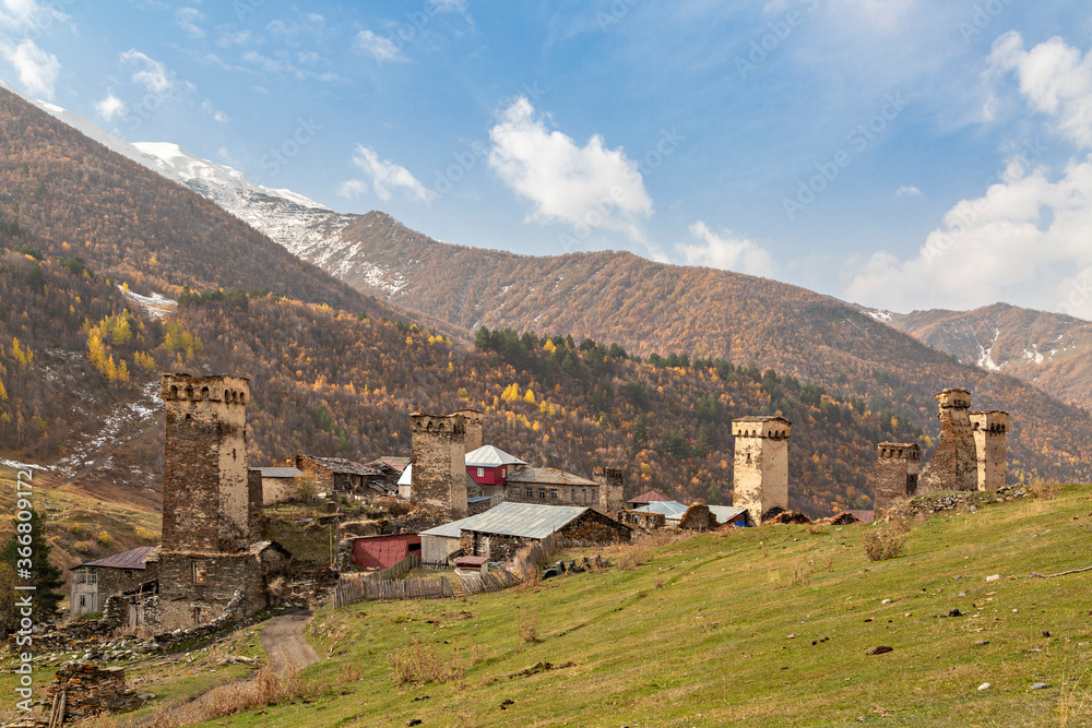 Mountain village Ushguli in the Caucasus Mountains, Georgia