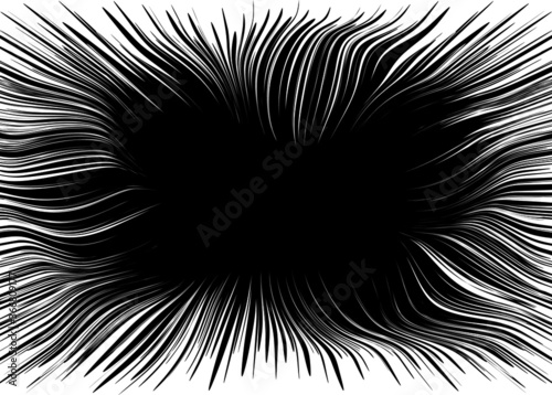 Abstract black and white vector frame with thin curly white lines on a black background. Modern trendy vector