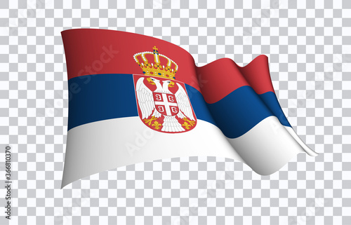 Serbia flag state symbol isolated on background national banner. Greeting card National Independence Day of the Republic of Serbia. Illustration banner with realistic state flag.