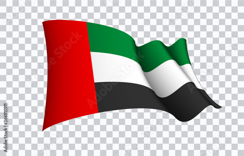United Arab Emirates flag state symbol isolated on background national banner. Greeting card National Day spirit of the union United Arab Emirates. Illustration banner with realistic state flag of UAE