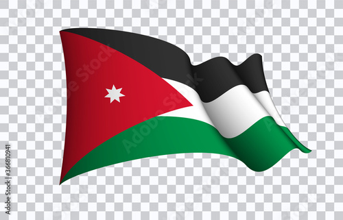 Jordan flag state symbol isolated on background national banner. Greeting card National Independence Day of the Hashemite Kingdom of Jordan. Illustration banner with realistic state flag.