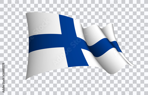 Finland flag state symbol isolated on background national banner. Greeting card National Independence Day of the Republic of Finland. Illustration banner with realistic state flag.