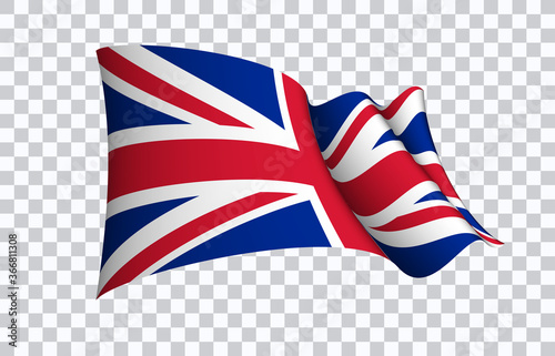 Britain flag state symbol isolated on background national banner. Greeting card National Independence Day United Kingdom of Great Britain and Northern Ireland. banner with realistic state flag of UK.