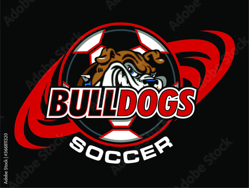 bulldogs soccer team design with mascot face and ball for school, college or league