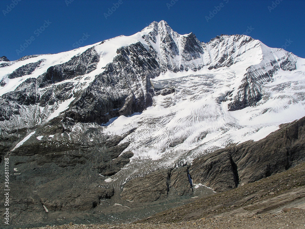 A view of the snowy Grossglockner in summer, Alps, Austria