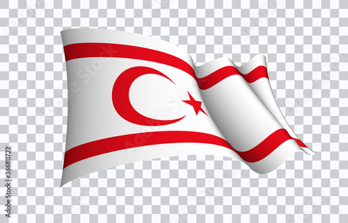 Northern Cyprus flag state symbol isolated on background national banner. Greeting card National Independence Day Turkish Republic of Northern Cyprus. Illustration banner realistic state flag of TRNC. photo