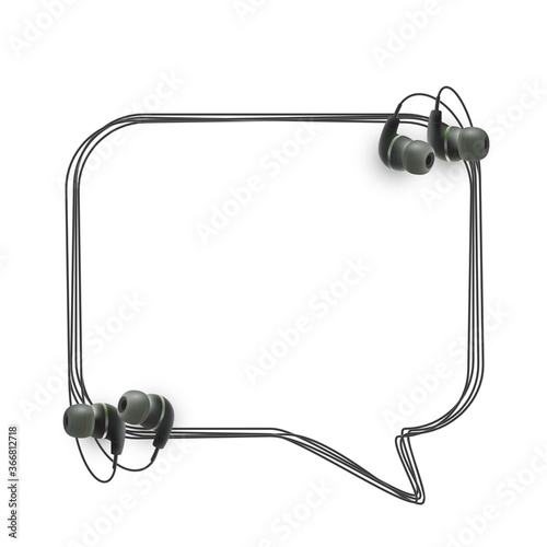 Innovative music quotation template in headphones quotes isolated on backdrop. Creative banner illustration with quote in a frame wire with Black quotes. speech bubble Template modern headset design.