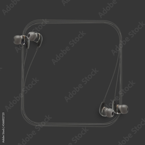 Innovative music quotation template in headphones quotes isolated on backdrop. Creative banner illustration with quote in a frame wire with Black quotes. speech bubble Template modern headset design.