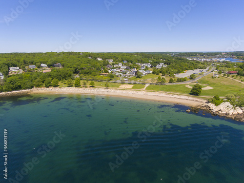 Cressy Beach aerial view in Stage Fort Park at Stage Head at Gloucester Harbor in Gloucester, Cape Ann, Massachusetts MA, USA.