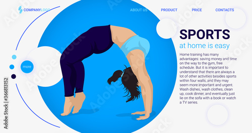 Exercises for flexibility and fitness at home . Illustration in the form of a website