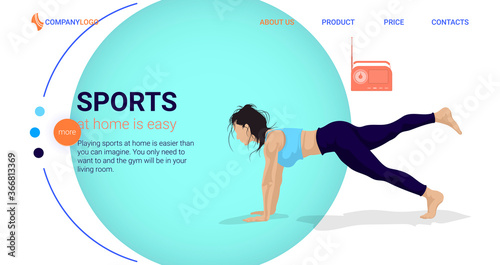 Home fitness for keeping fit. Illustration in the form of a website