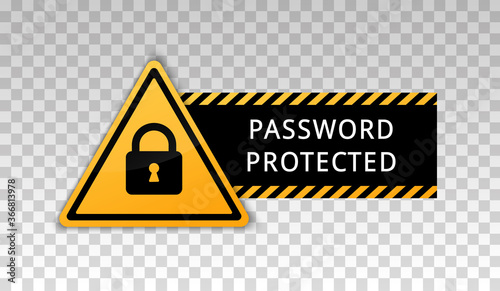 Password protected icon. Area secure lock sign isolated on background with message password protected. Vector