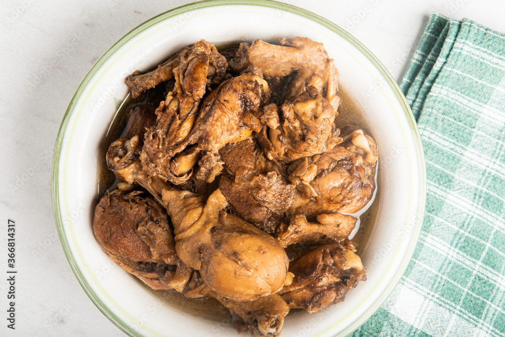 Filipino-Style Chicken Adobo Dish In Serving Bowl Filipino-Style Chicken Adobo Dish In Serving Bowl
